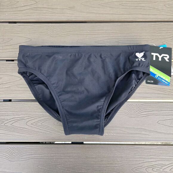 TYR Men's Solid Black Nylon Drawstring Racer Swimwear Briefs Size 30 NEW - Picture 1 of 3